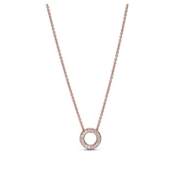 Pandora Jewelry - PANDORA LOGO PAVE CIRCLE COLLIER NECKLACE - Rose Gold-Plated